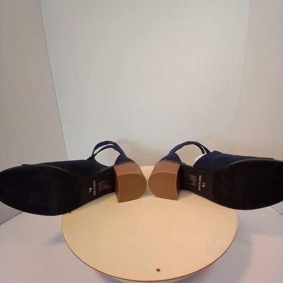 MONROE & MAIN Blue Peep Toe Block Heel Ankle Sandal Women's Size 7M - Picture 10 of 11